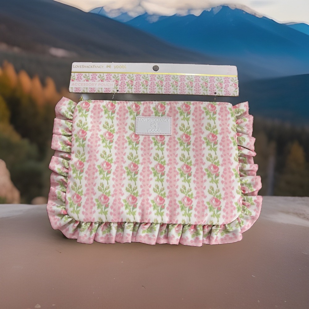 Love Shack Fancy X Target Yoobi Pouch Ruffles Strawberry Macaroon Pink Zipper